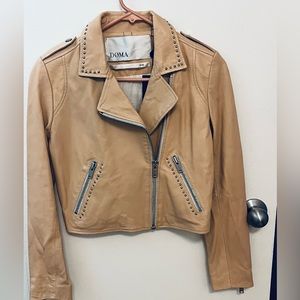 Peachy pink genuine leather studded moto jacket NWT